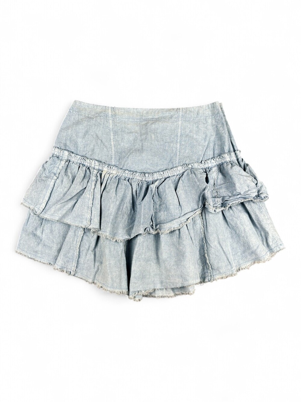 Free People Light Wash Ruffle Denim Skater Mini Skirt Size 10